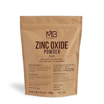 MB Herbals Zinc Oxide Powder 3.5 oz | Uncoated & Non-Nano | For DIY Sunscreen Lotion & Cream