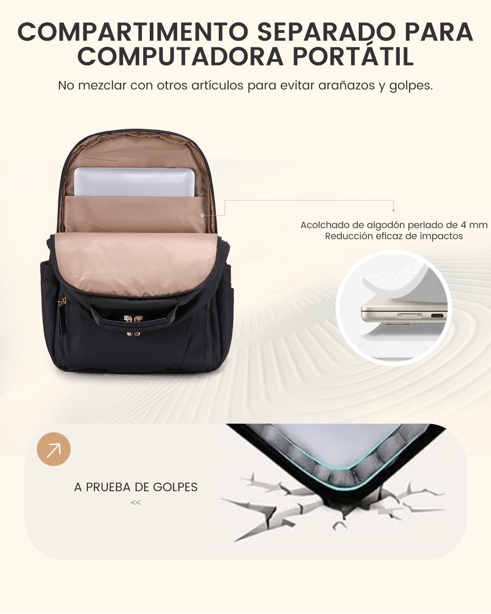 LOVEVOOK Mochila Mujer, Impermeable Mochila para Ordenador Portatil 17 Pulgadas, Casual Bolso Mochilas Trabajo Feminina Mochila PC Laptop Backpack para Oficina Viaje Escolar Universidad, Negra