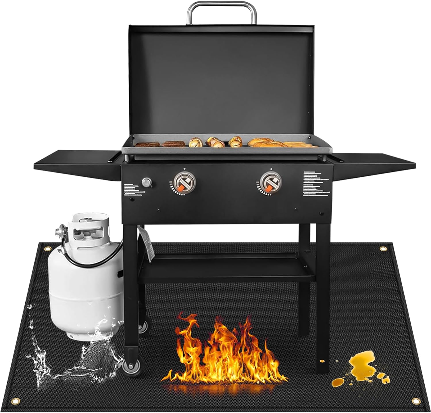 Large Grill Mat for Protecting Deck and Patio, Grill Mats for Outdoor Grill Compatible with Blackstone 28 & 36in Griddle, Charcoal Grills, and Weber Grills, 70x48x0.02in, Black