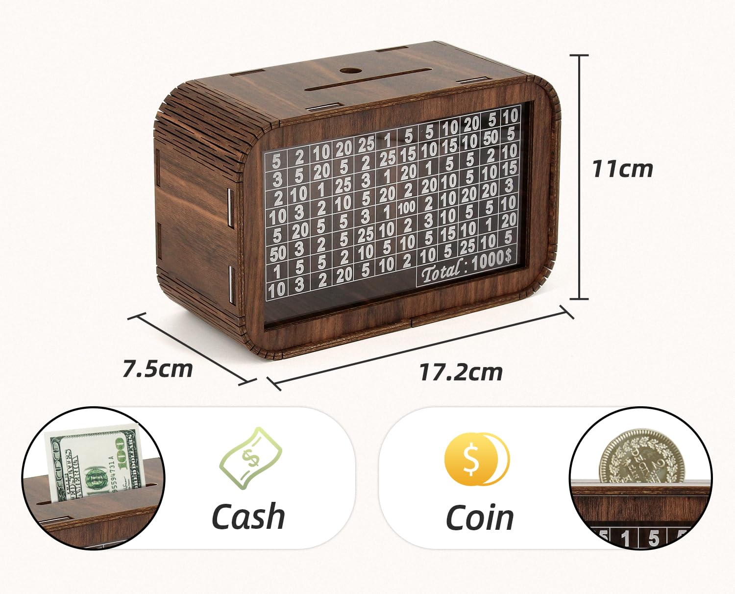 Amazon.co.jp: Giftota 1000 貯金箱 男の子 女の子 - 完全に組み立てられた木製の貯金箱 -  カウンターとホワイトボードペン付きマネーバンク - カケイボウ 現金コイン用貯金箱 - 最高のギフト : Toys & Games