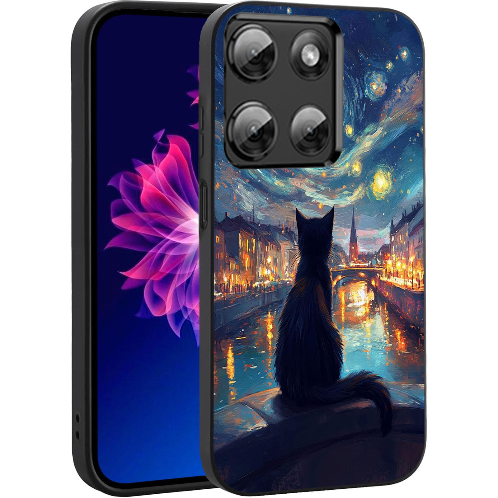 CMZLFHKO Designed for Moto G 5G 2025 Silicone Case,Slim Soft TPU Full-Body Protective Phone Case - Night Starry Cat Art