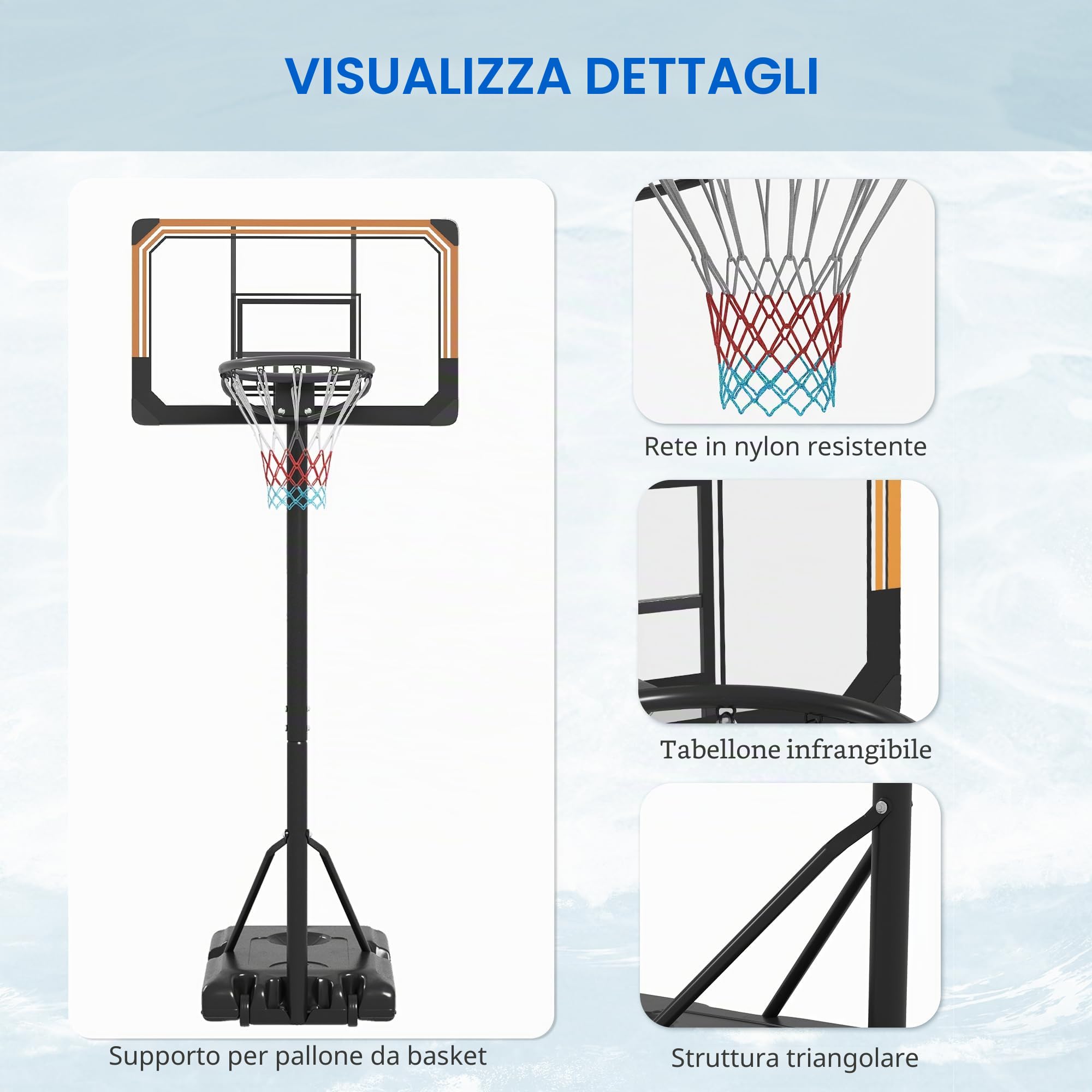 SPORTNOW Canestro da basket per esterni, con supporto, altezza 182-213 cm, altezza regolabile in altezza, con ruote, base con sabbia d'acqua, impianto da basket per ragazzi, adulti, cortili, giardini