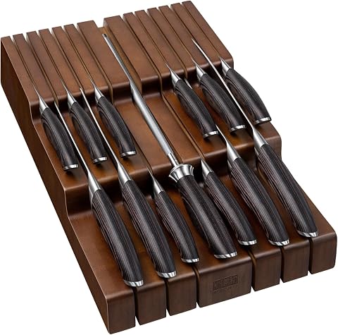 HOSHANHO 14-Piece Kitchen Knife Set with Block and Sharpener