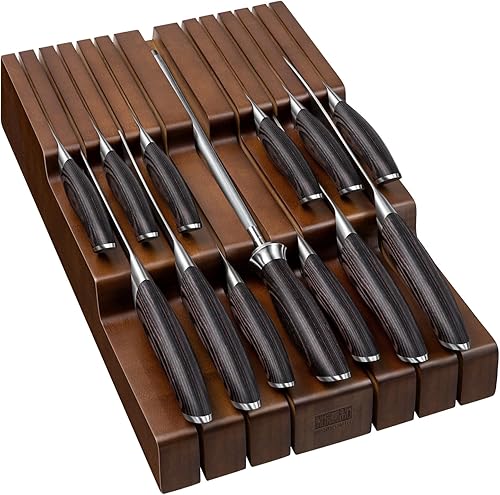 HOSHANHO Juego de cuchillos de cocina con bloque, juego profesional de 14 piezas de bloque de cuchillos ultra afilado en organizador de cajones de