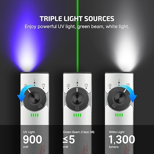 Miniatura 3 de OLIGHT Arkfeld Pro - Linterna plana recargable EDC con haz verde, combo de LED UV y blanco, luces de bolsillo portátiles de 1300 lúmenes, fuentes