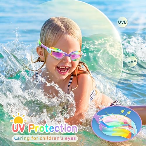 Miniatura 6 de Freela Gafas de natación para niños, paquete de 2 gafas de natación para niños de 3 a 14 años, gafas de natación para niños y niñas, antivaho con