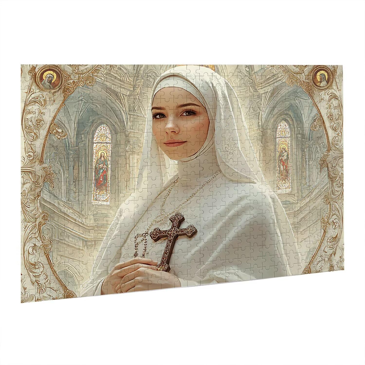 Puzzle 6000 sztuk Drewniane puzzle DIY zakonnica krzyż gra artystyczna dekoracja unikalny prezent do dekoracji domu, puzzle rodzinne, idealne na wieczory z grami, działalność rodzinna fr0-58