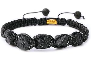 Handmade Natural Stone Black Tourmaline Men's and Women's 5-Piece Adjustable Black String Bracelet Set