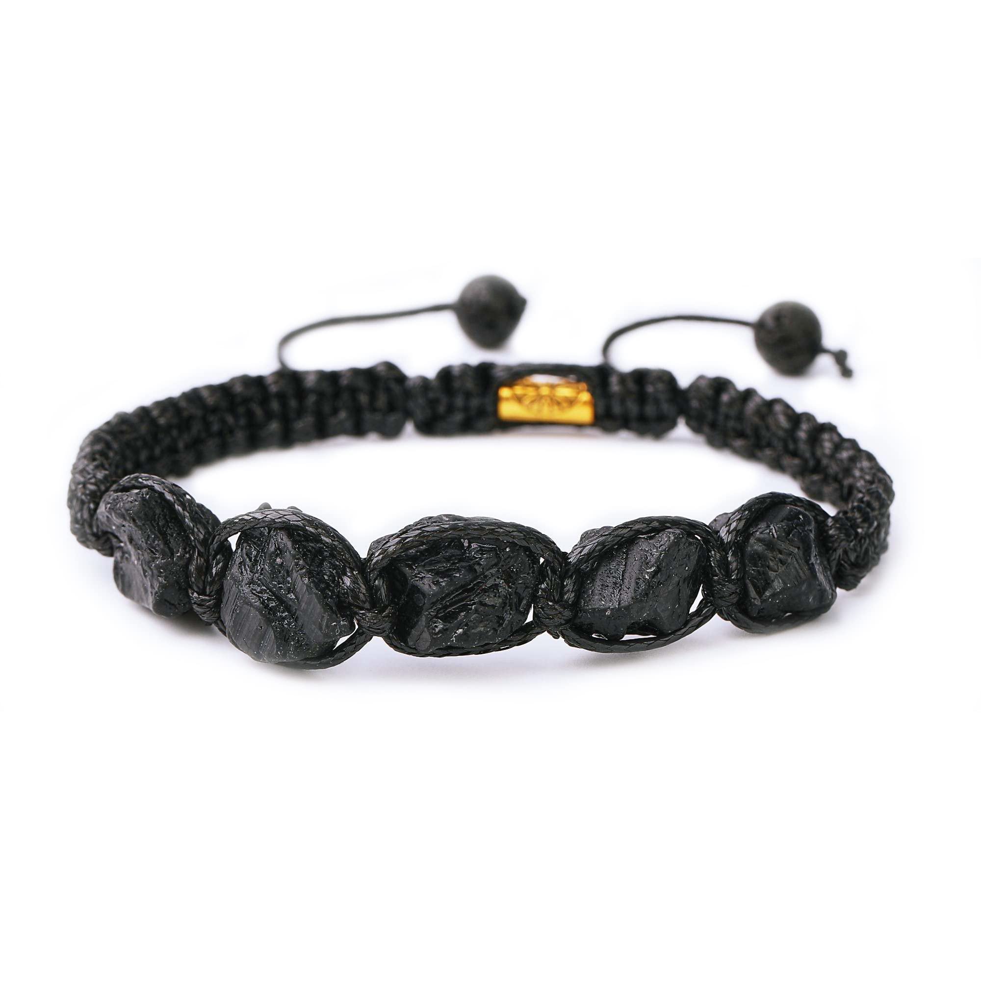 GenericHandmade Natural Stone Black Tourmaline 5 pc Adjustable Black String Bracelet Men's and Women's Gifts
