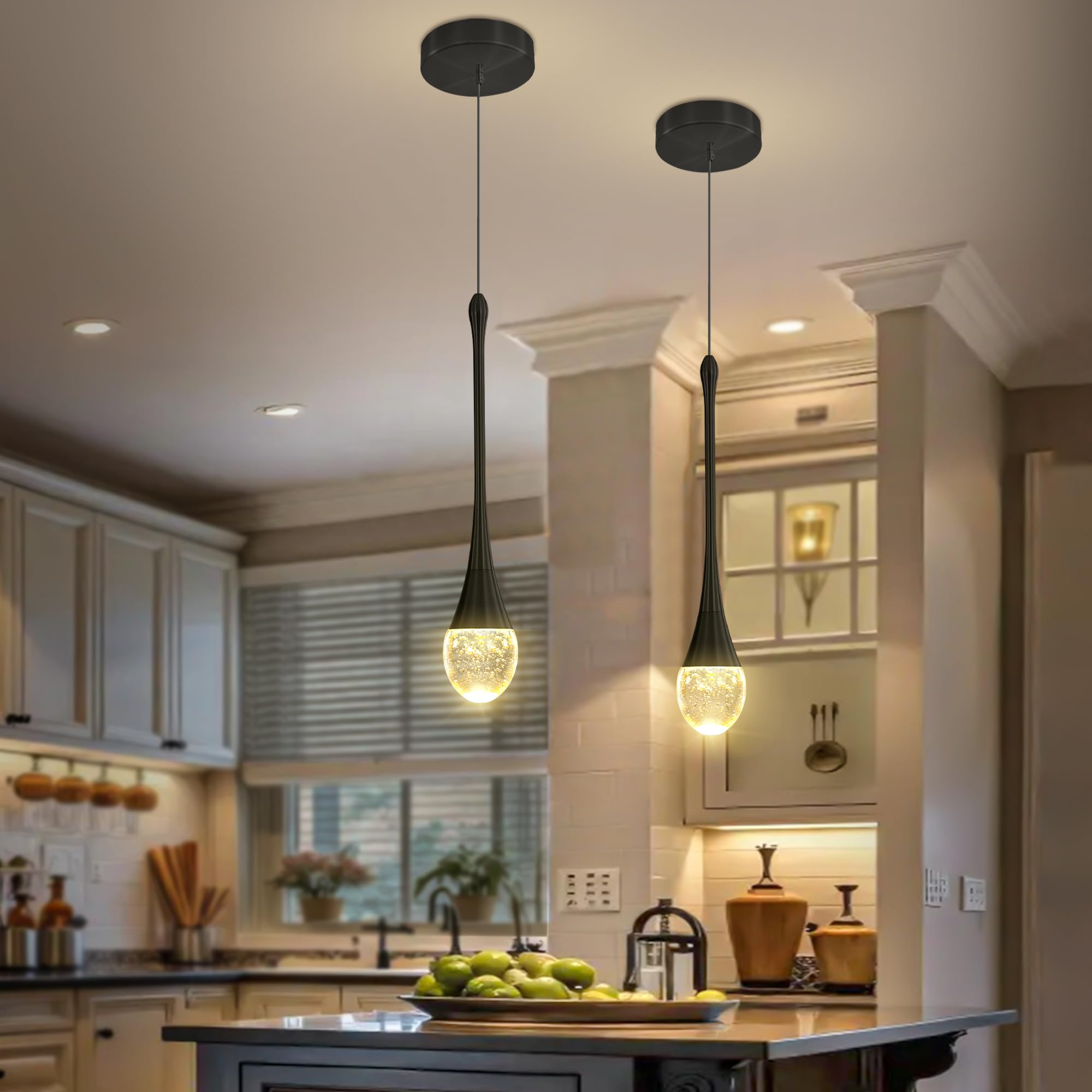 Modern Pendant Lights for Kitchen lsland LED Dimmable Raindrop Chandelier Crystal Ceiling Pendant Lighting for Dining Room Hallway Bar Living Room (1 Pack)