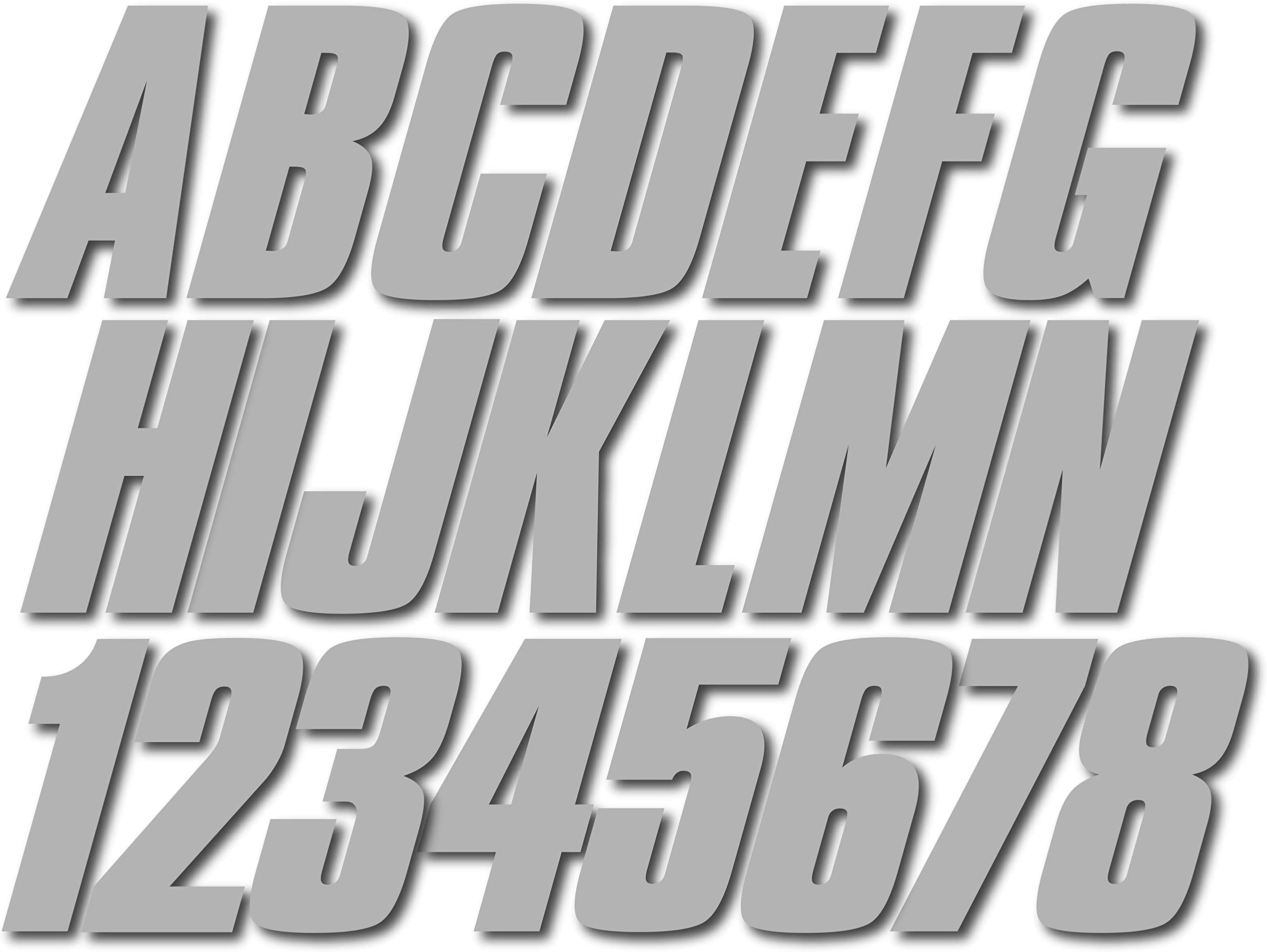 Stiffie Shift Metallic Silver Super Sticky 3" Alpha Numeric Registration Identification Numbers Stickers Decals for Sea-Doo Spark, Inflatable Boats, Ribs, Hypalon/PVC, PWC and Boats.
