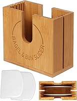 Vista 1 de Soporte grande ajustable para cortar bagel Soporte de corte de bagel de bambú con ranuras ajustables de ancho para bagels pequeños y grandes