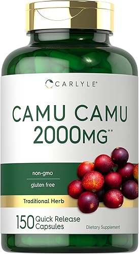 Carlyle Camu Camu con vitamina C | 2000 mg | 150 cápsulas | Suplemento de extracto de hierbas | Myrciaria Dubia | Sin OMG y sin gluten