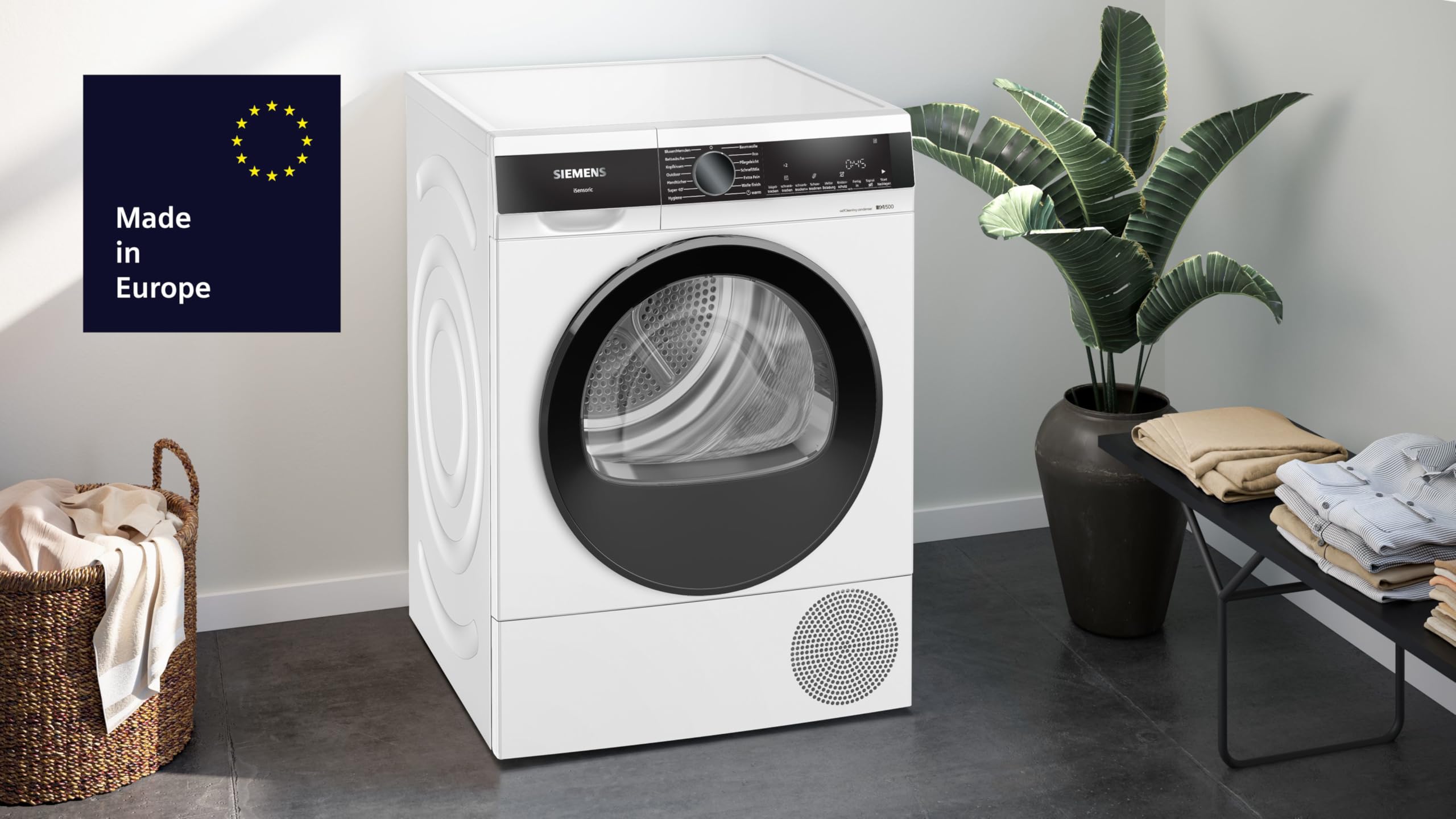 Siemens WQ45G2D00 iQ500 Wärmepumpen-Trockner 9 kg, speedPack - Zeit sparen, Selbstreinigender Kondensator, autoDry - schonendes und präzises Trocknen, Halbe Beladung
