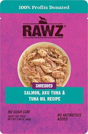 RAWZ Shredded Salmon, Aku Tuna & Tuna Oil Recipe 8/2.46 oz Pouches