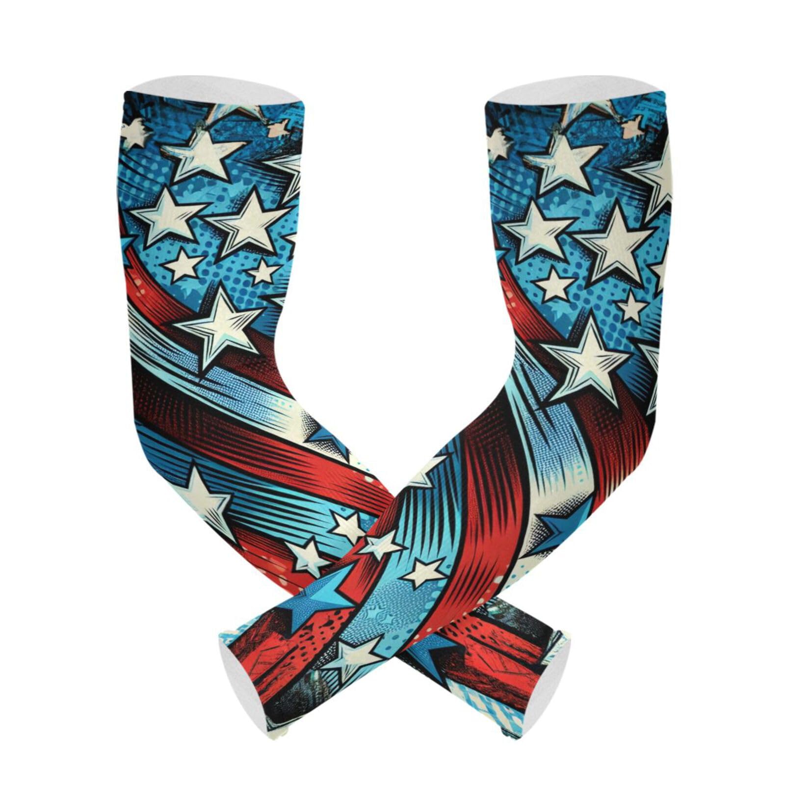 PaChyLuu Happy Independence Day UV Sun Protection Arm Sleeves Cooling Compression Arm Sleeves with Thumb Hole for Men Women Golf Volleyball