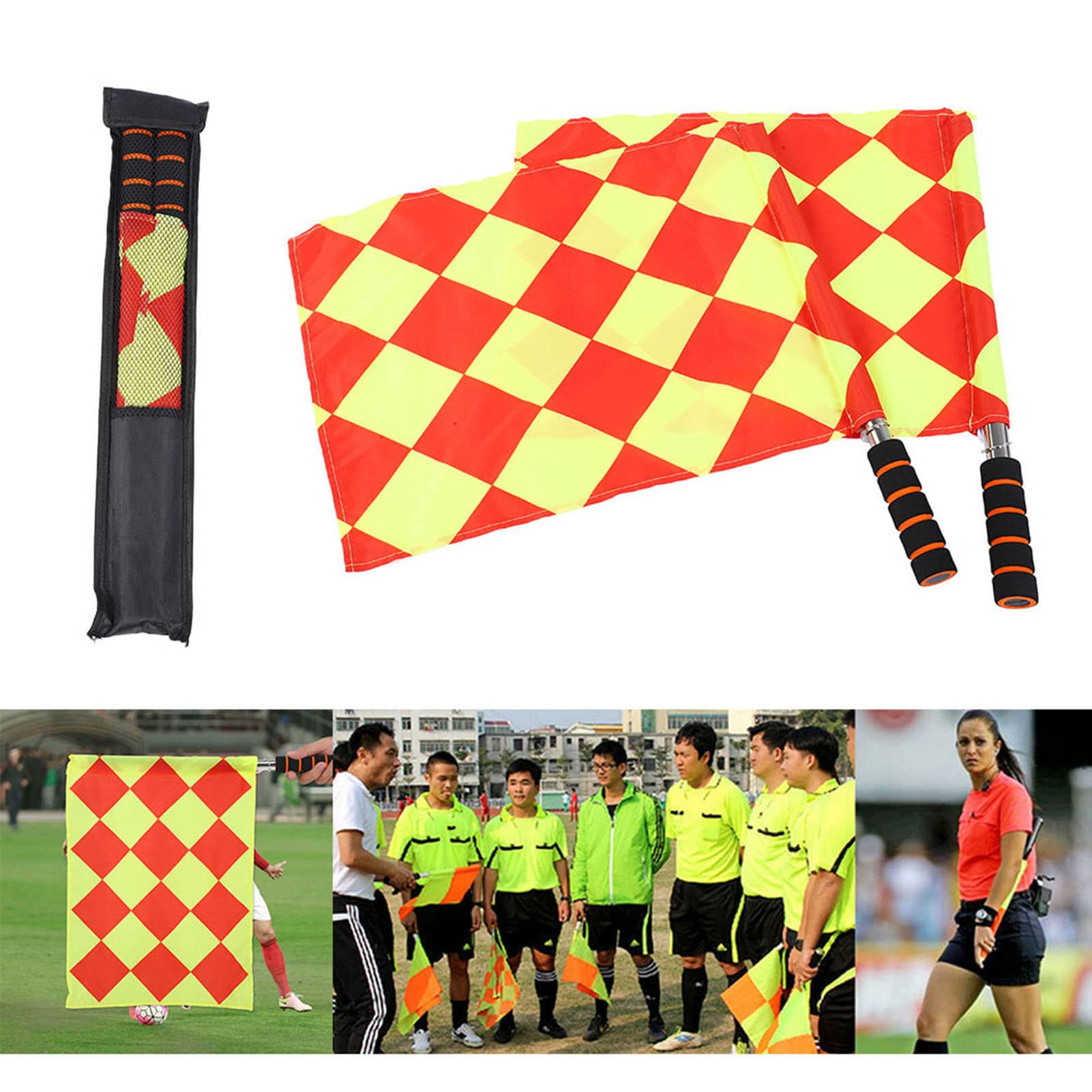 Drapeaux d'arbitre, 2 pièces/Sac Drapeau de Juge de Ligne de Match de Sport d'arbitre de Football de Football avec Sac de Rangement