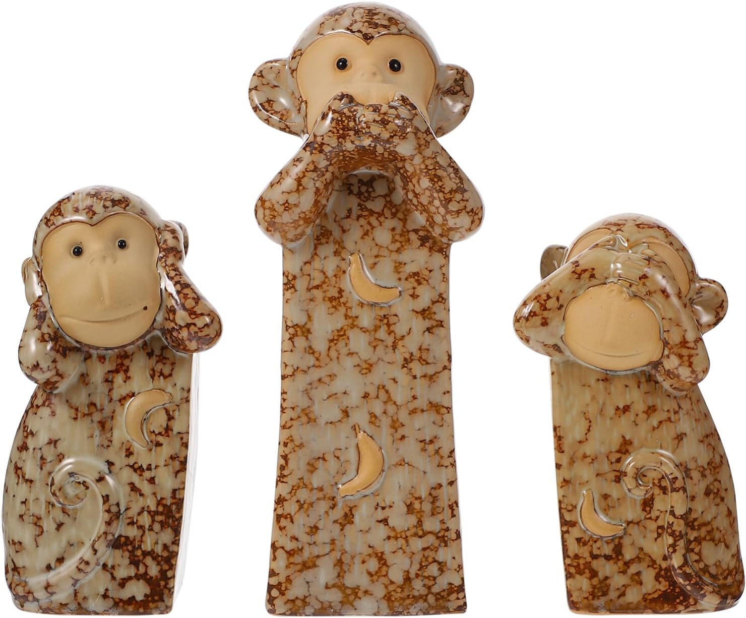 HOMSFOU 3 Statues 3pcs Ceramic Monkey Figurines Speak No Evil Three Truths of Abstract Figurines Wisdom Monkey Sculptures Home Decor Accents