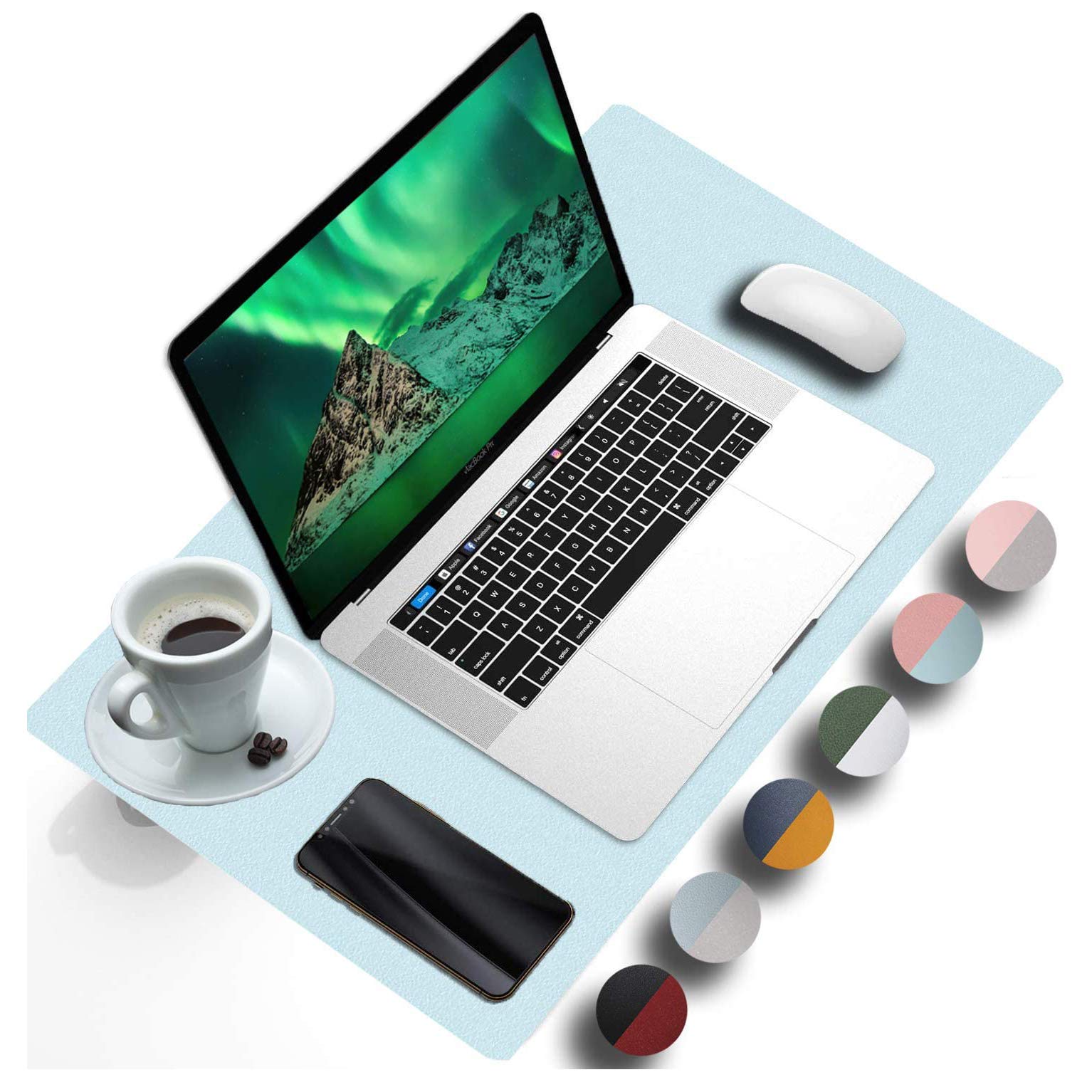 PU Leather Desk Pad,Writing Desk Pad Protector,Extended Computer Mouse Pad,Water-Resistant,Portable Design for Computers, Laptop, Office & Home,1 Pack,Blue,24"x 12"