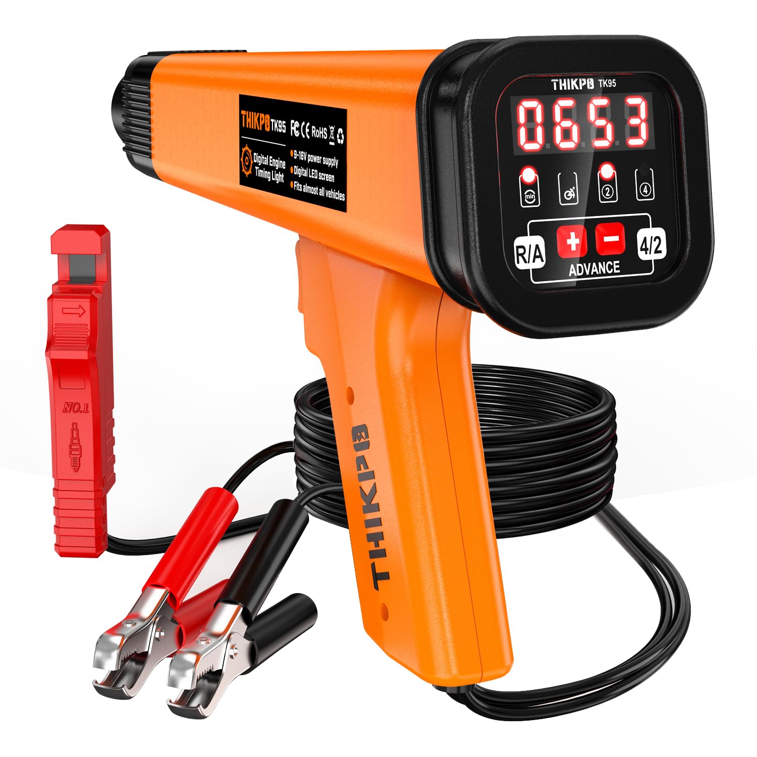 Lampada Stroboscopica Digitale per Regolazione Anticipo Accensione 12V – Pistola Temporizzatrice Induttiva con Contagiri per Motori a Benzina 2/4 Tempi – Auto, Moto, Nautica