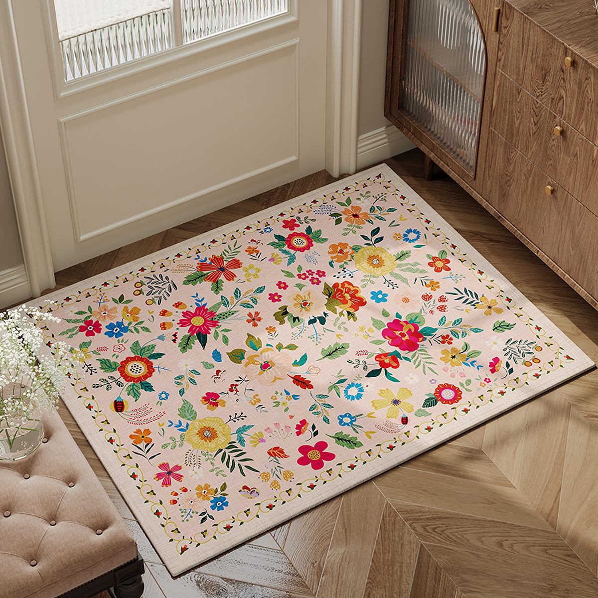 Loismood Floral Area Rug Non Slip Doormat Low Pile Outdoor Entryway Rugs Super Absorbent Easy Clean Front Door Mat for Living Room, Kitchen and Dining