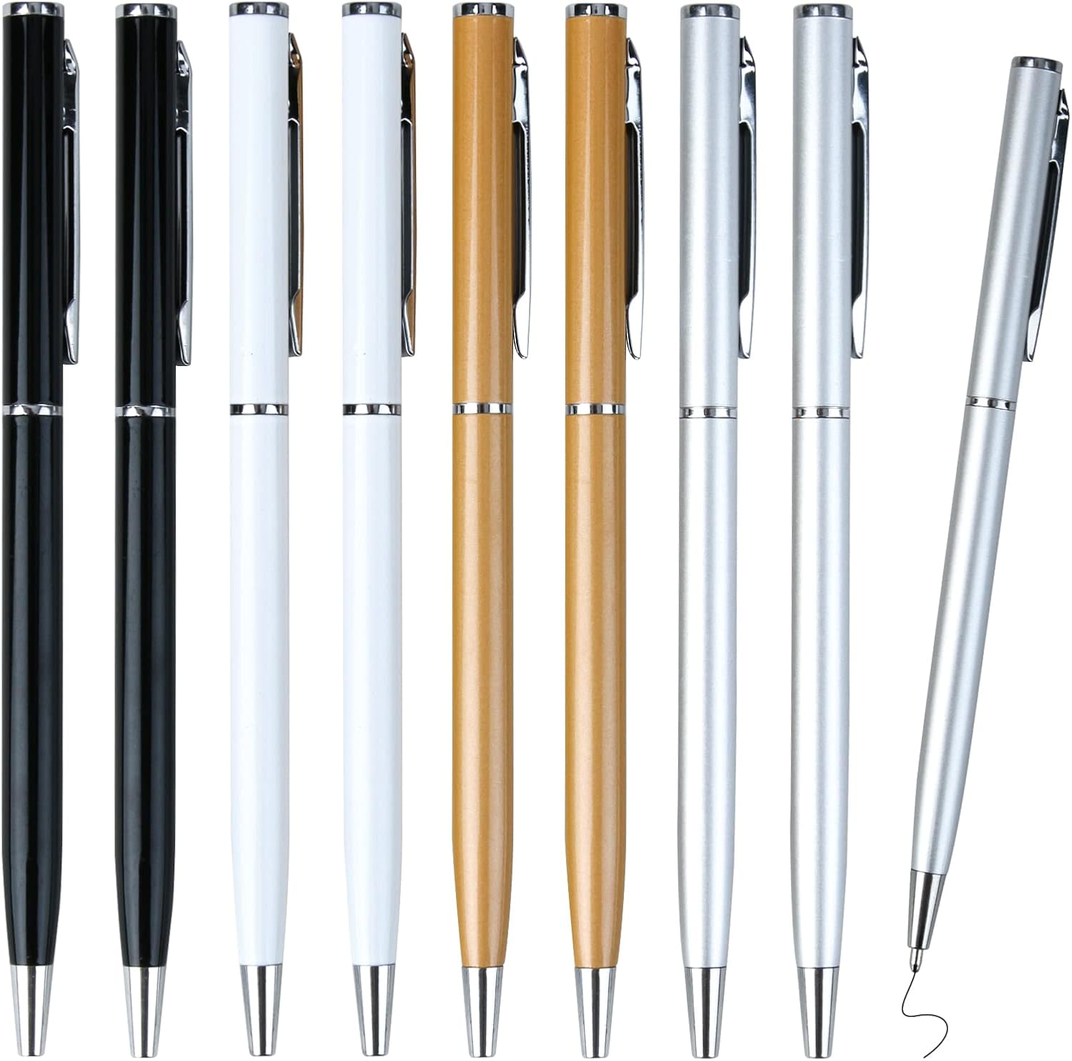 8 Pack Metal Ballpoint Pens, Slim body Twist Rotation Retractable ...