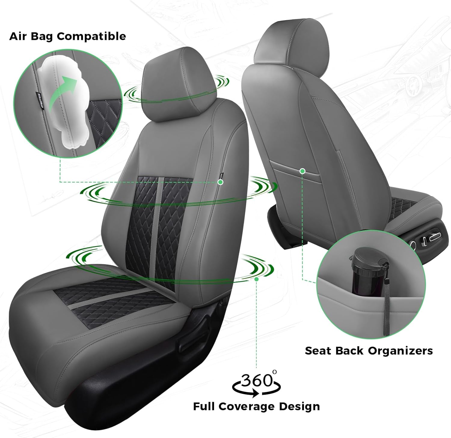 for Honda Civic Leather Seat Covers, Hatchback EX-L Sport Touring 2022-2026, Custom Fit Car Seat Cover Full Set, Waterproof Accessories, Gray Black (60/40 Split Benches-with Rear Armrest)