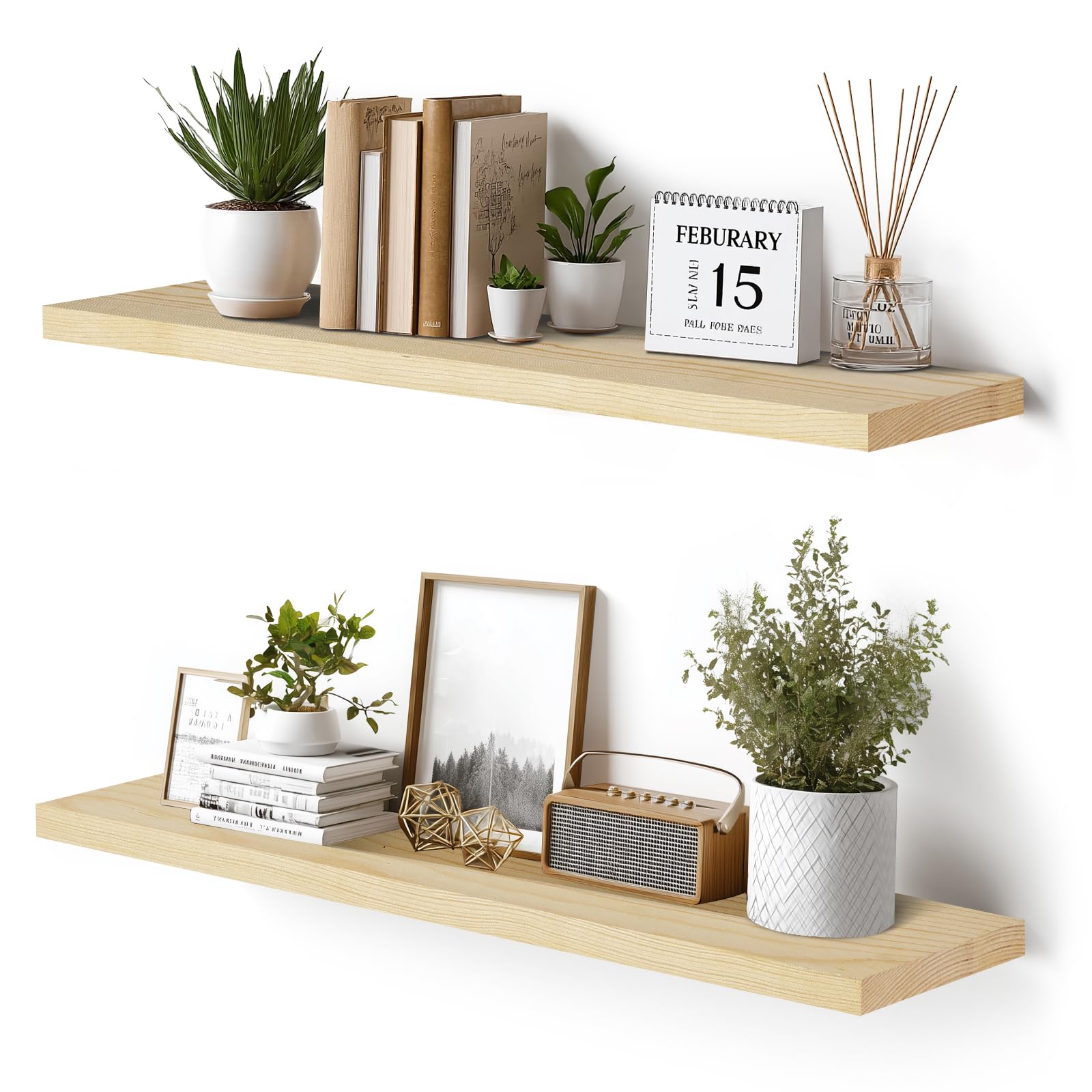 ABSWHLM Floating Wall Shelves 2-Pack - 36-Inch Rustic Wooden Shelves for Storage and Décor, Easy Installation for Living Room, Bedroom, and Kitchen