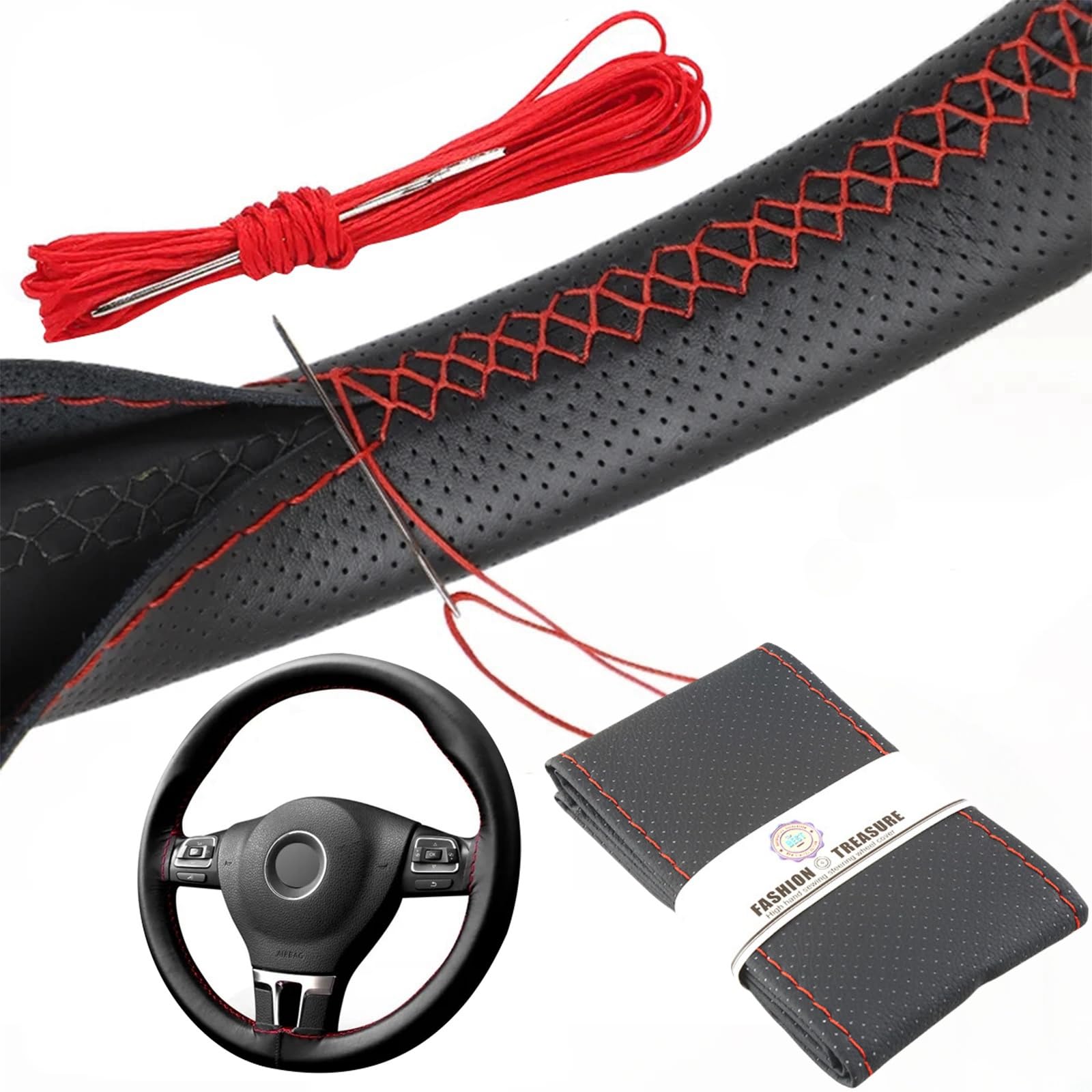 Coprivolante In Pelle Universale - Per Auto, Diametro 38cm, Antiscivolo E Traspirante - Foto 9