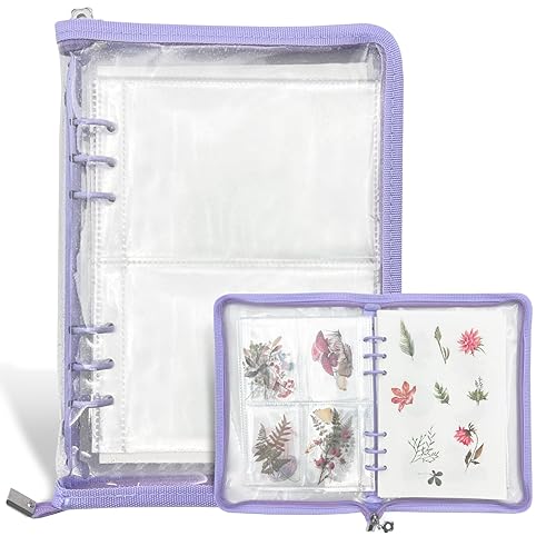 NOCAFI Sticker Storage Organizer Binder A5 Reusable Collecting Book Zipper Album for Adult with Blank Release Paper and Pocket Pages (Purple) - Purple