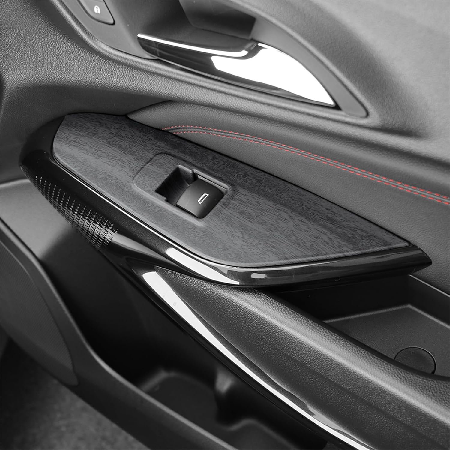 Car Window Switch Panel Cover Side Door Lock Lift Control Button Frame Panel Protective Trim, Lift Door Panel Frame Cover Trim, Compatible with Chevy Trax 2024-2025 Accessories (Wood Grain)