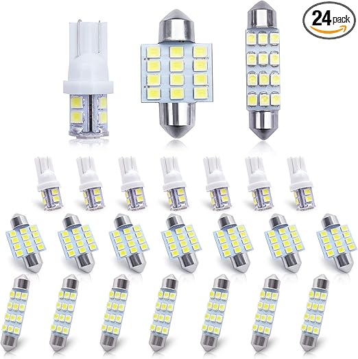 Car Led Bulb, Led Combination Set of 24 Sets, Used for Car Interior/Indoor Map Dome/ Trunk / License Lights, Etc. (White)