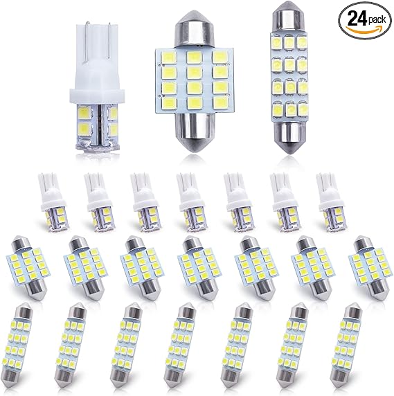 Car Led Bulb, Led Combination Set of 24 Sets, Used for Car Interior/Indoor Map Dome/ Trunk / License Lights, Etc. (White)