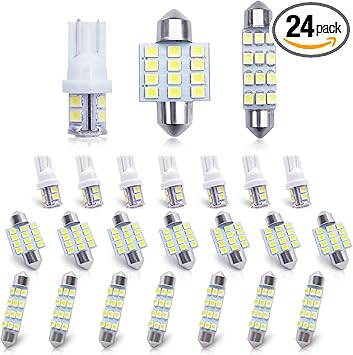 Car Led Bulb, Led Combination Set of 24 Sets, Used for Car Interior/Indoor Map Dome/ Trunk / License Lights, Etc. (White)