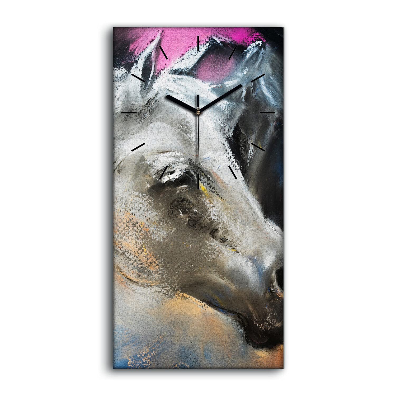 Horloge Toile Salon aux Chevaux Colorés pour Décoration Murale Zen