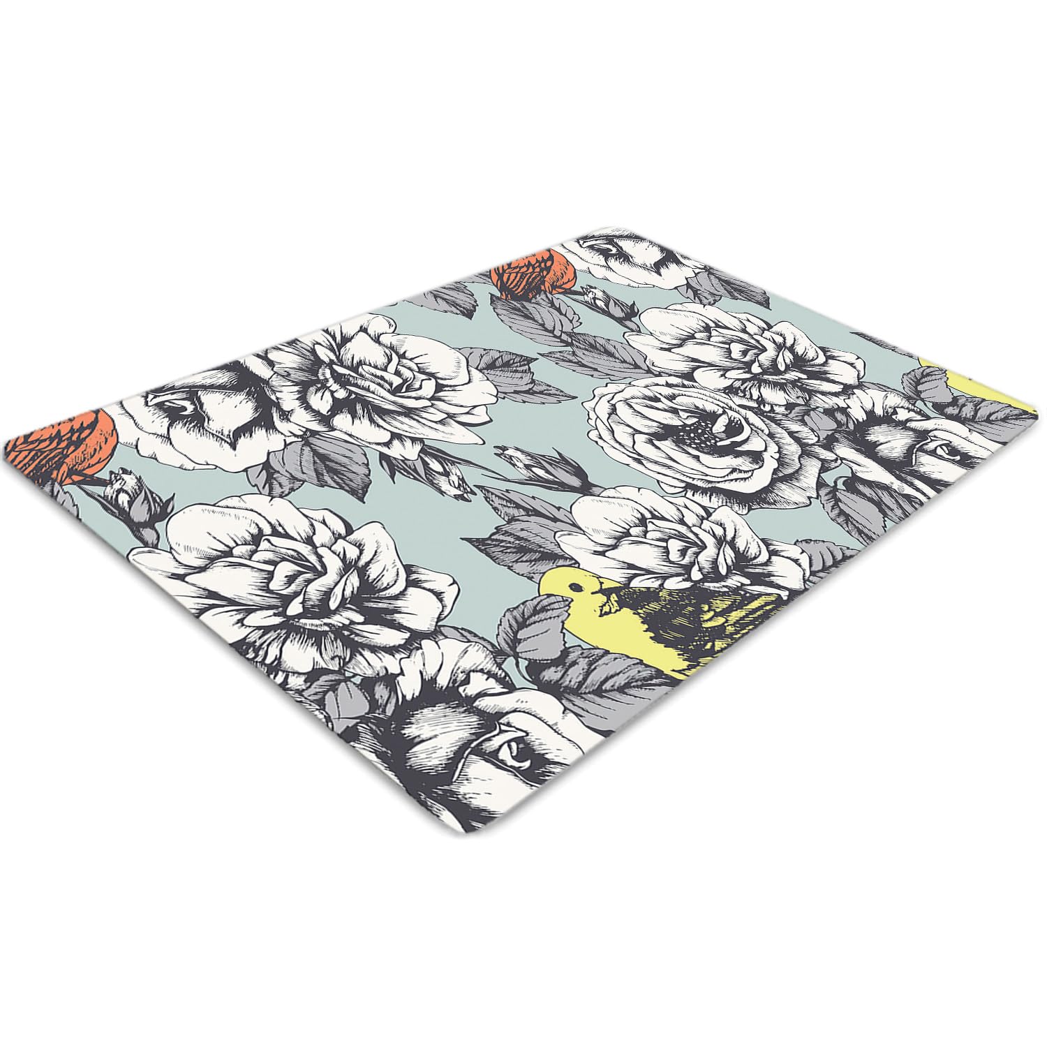 Tapis de protection sol PVC 120x90 cm rectangulaire motif roses et oiseaux pour bureau et maison