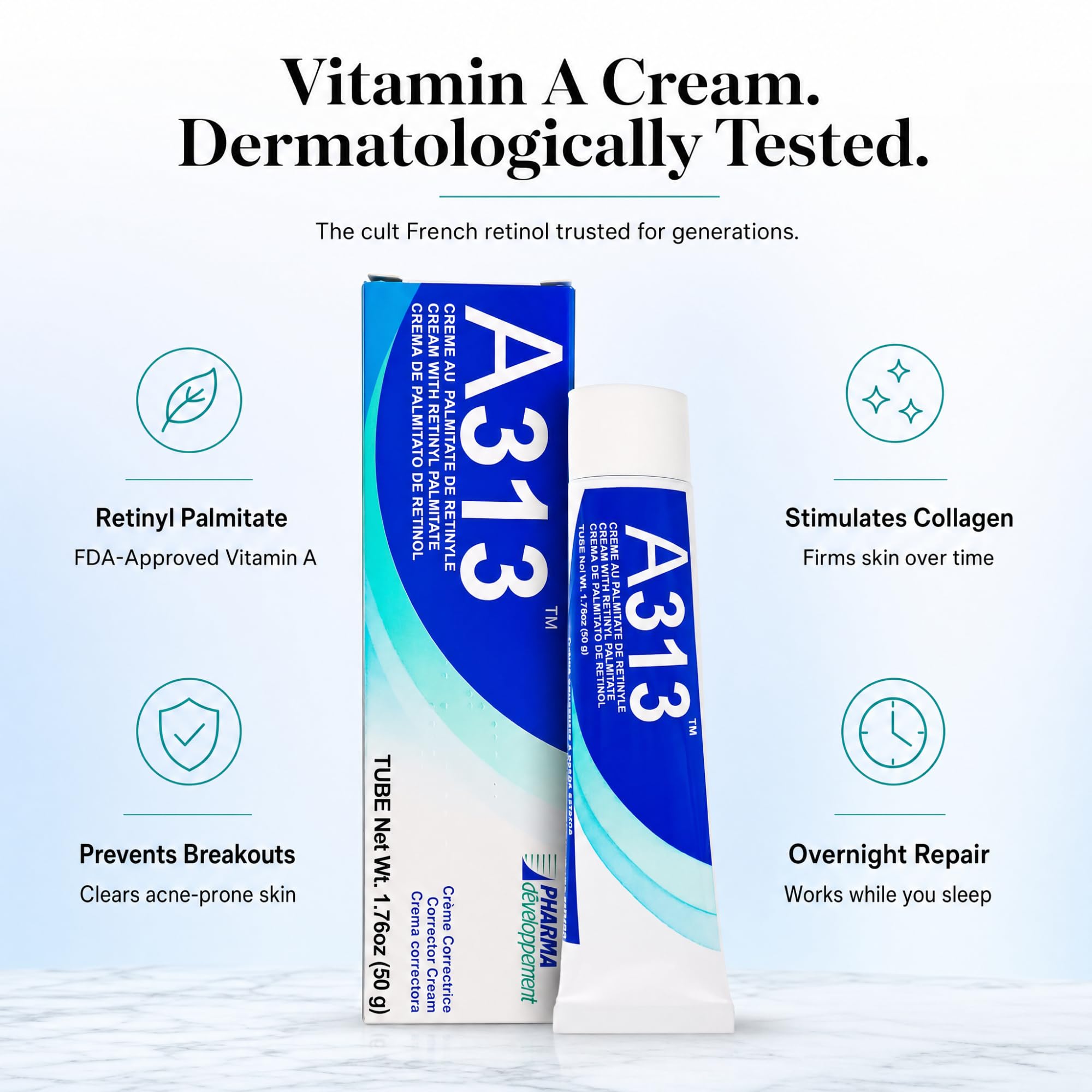 A313 Retinol Cream + Ialuset Hyaluronic Acid Cream Bundle – French Pharmacy Skincare Duo – Vitamin A & HA Night Cream Set