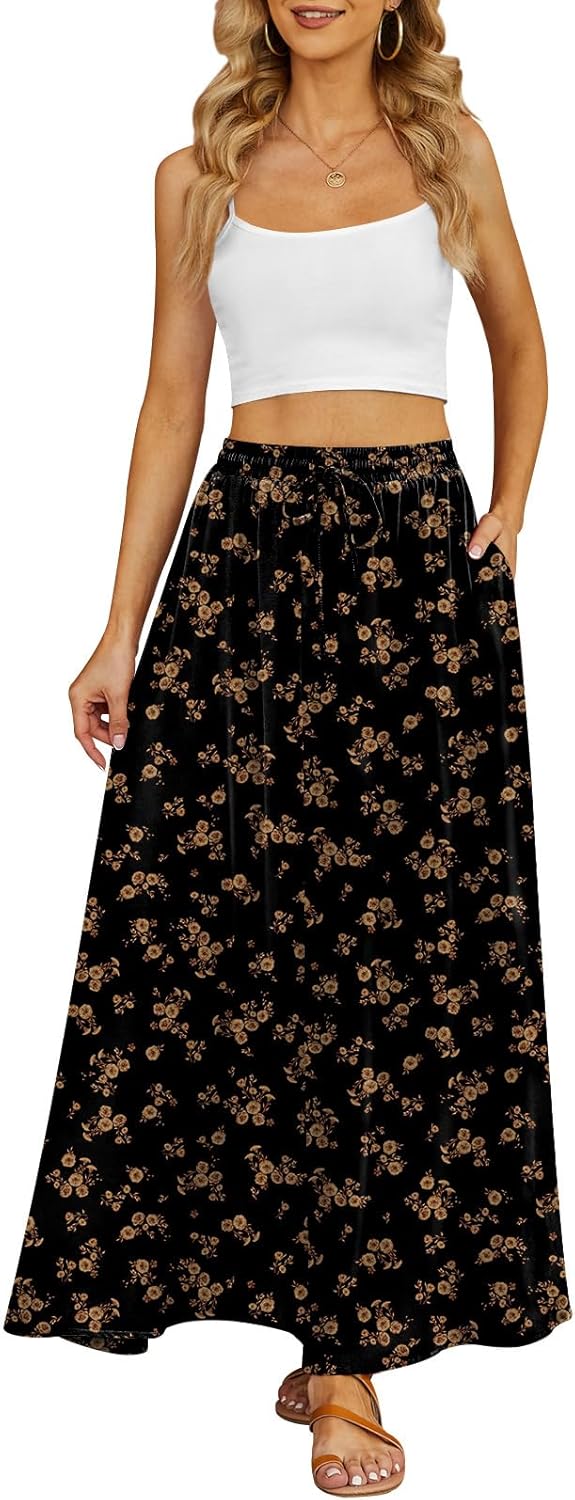 Yincro Women's Flowy Maxi Skirt Summer Pleated High Waisted Casual Long Skirts with Pockets - Image 2