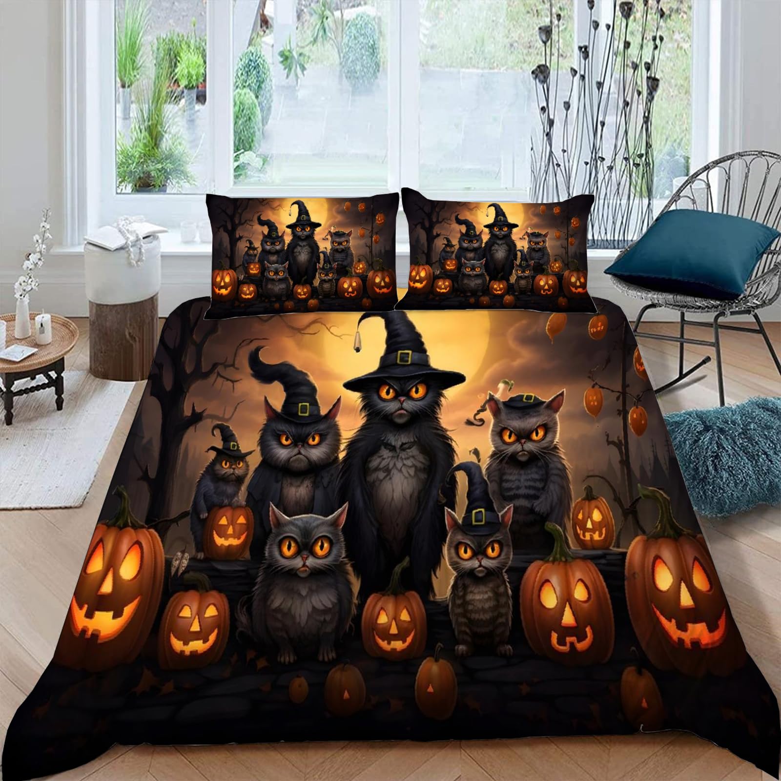 Housse de couette 140x200 microfibre avec fermeture éclair parure chat 3D