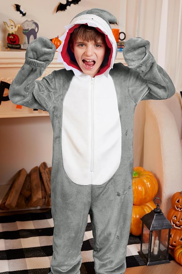BesserBay Unisex Child Halloween Cute One Piece Shark Onesie Warm Soft Fleece Costume Grey 6 Years by BesserBay - Used condition - Image 2
