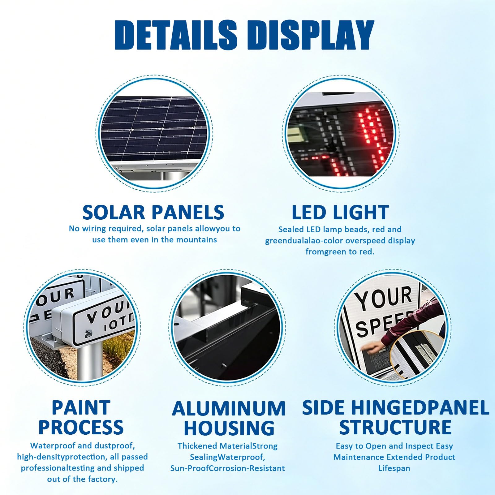 Cartel de Velocidad Radar Solar, 23.6"x35.4" Señal Digital de Límite de Velocidad, IP65 Resistente al Agua, Carcasa de Aluminio, Límite Ajustable, 2 Dígitos LED, para Control de Tráfico