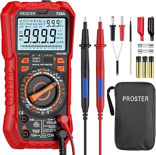 Proster Digital Multimeter Tester - TRMS 999 Counts Manual Measurement Range Multimeter with DC/AC Voltage/Current Peak NCV Continuity Capacity Temperature with Measurement Cables