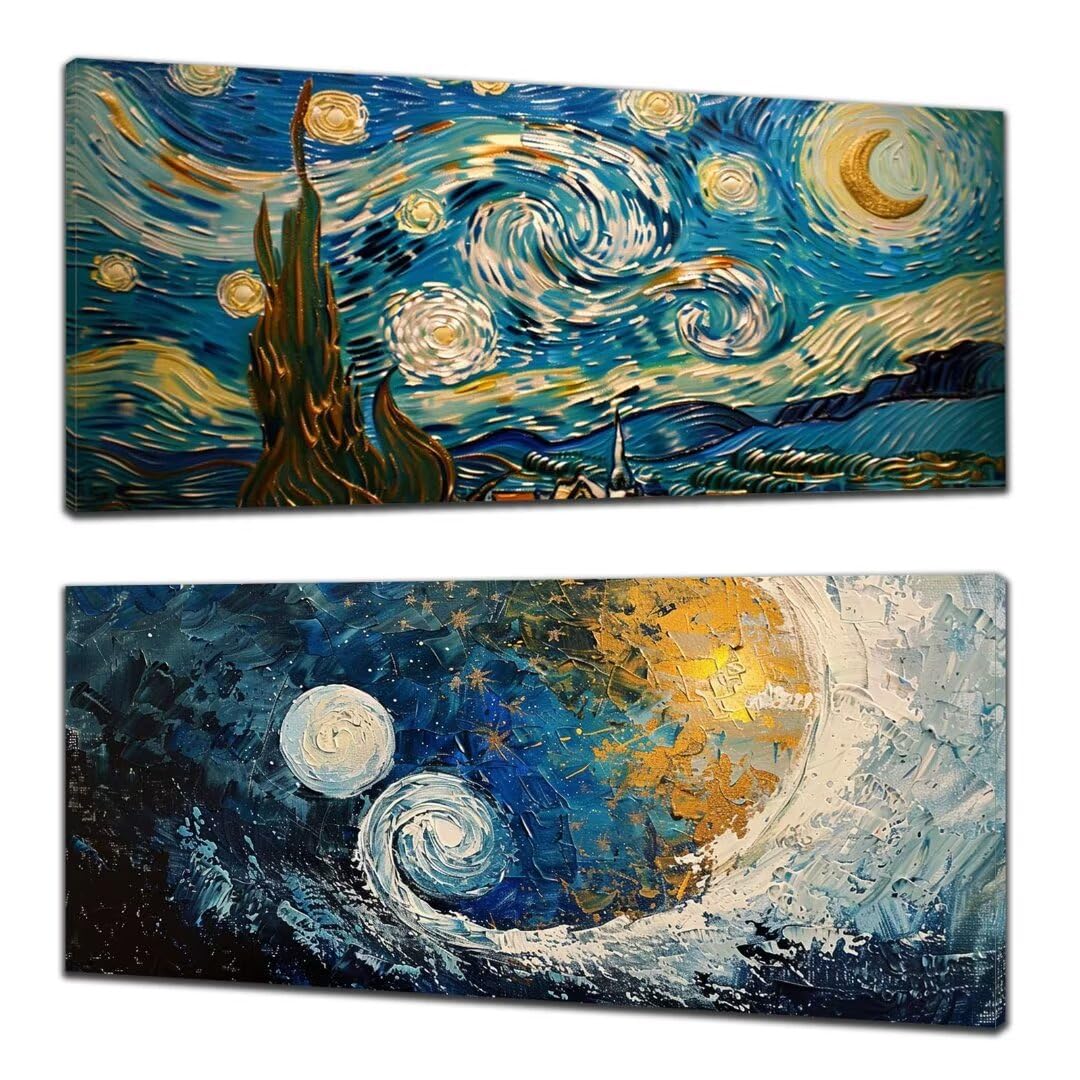 2 Pezzi notte stellata Pittura Diamante, 5D Diamond Painting astratto, 40x90cm Diamond Painting Grandi Dimensioni, Strass Ricamo a Punto Croce Kit Diamond Painting per Decorazioni Natalizie Casa A-2