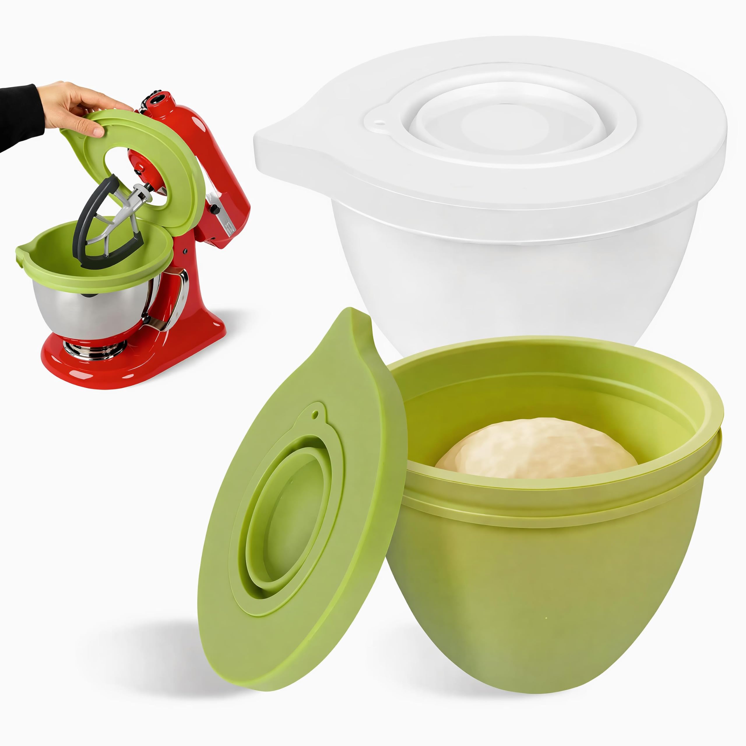 Silikonowe wkładki kompatybilne z miską miksera Kitchen Aid o pojemności 4,5-5 kwartału z uchylną głowicą, 2 pokrowce z pokrywkami (biały + zielony)