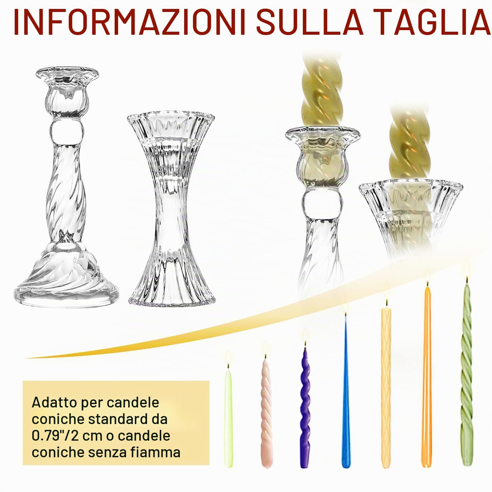 Portacandele in vetro Set di 8 bicchieri trasparenti conici per candeliere candela di cristallo per tutti gli eventi formali cene a lume di candela matrimoni cene feste decorazioni per la casa