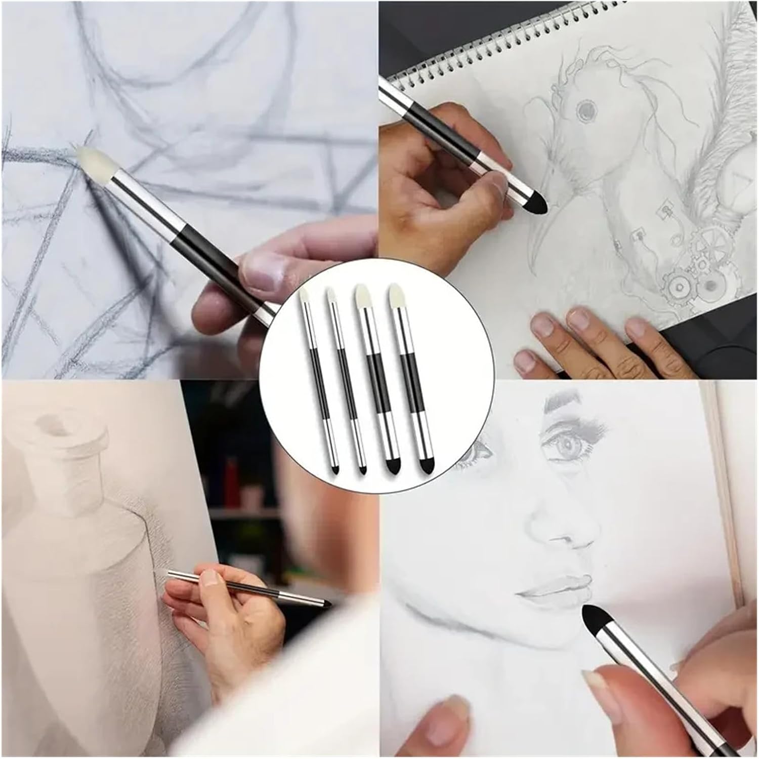 Acrylic Paint Artist Blending Sponge Pens Dual-Tip Pastel Stumps Sketch Brushes Art Foam Blenders for Drawing and Painting Acrylic Paint Sets with Brush(12pcs)