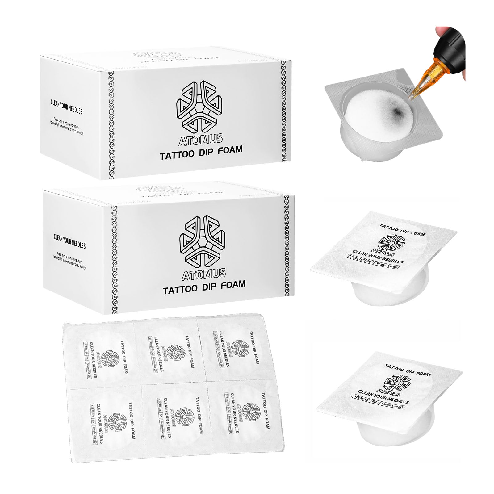 Atomus 36pcs sumergir la aguja de tatuaje de espuma limpiar la taza sumergir enjuagar la cabeza de la capucha sumergir la aguja de tinta profesional sumergir la espuma limpiar