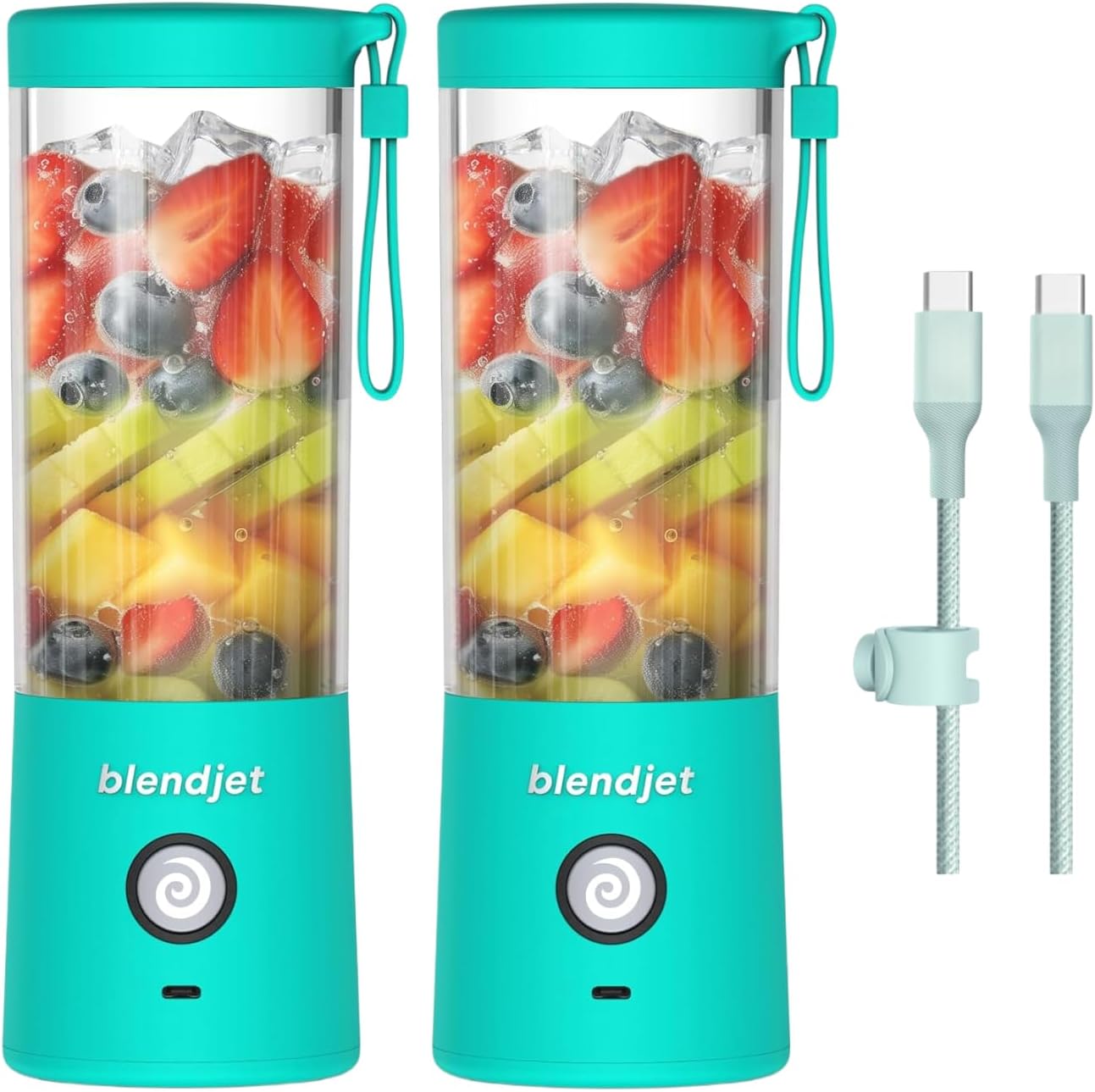 BlendJet 2 Portable Blender – 16oz Personal Smoothie Maker, USB-C Rechargeable, Cordless, Compact Travel Juicer for Shakes, Protein Drinks, Self-Cleaning, BPA-Free – Mint, 2 Pack, W/10ft USB-C Cable
