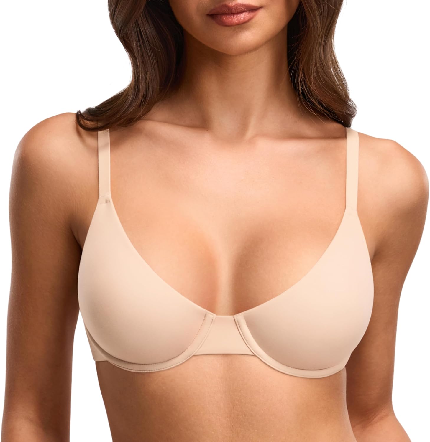 DOBREVA Women's Demi Unlined Bra Underwire Balconette Plus Size Bras Supportive Plunge