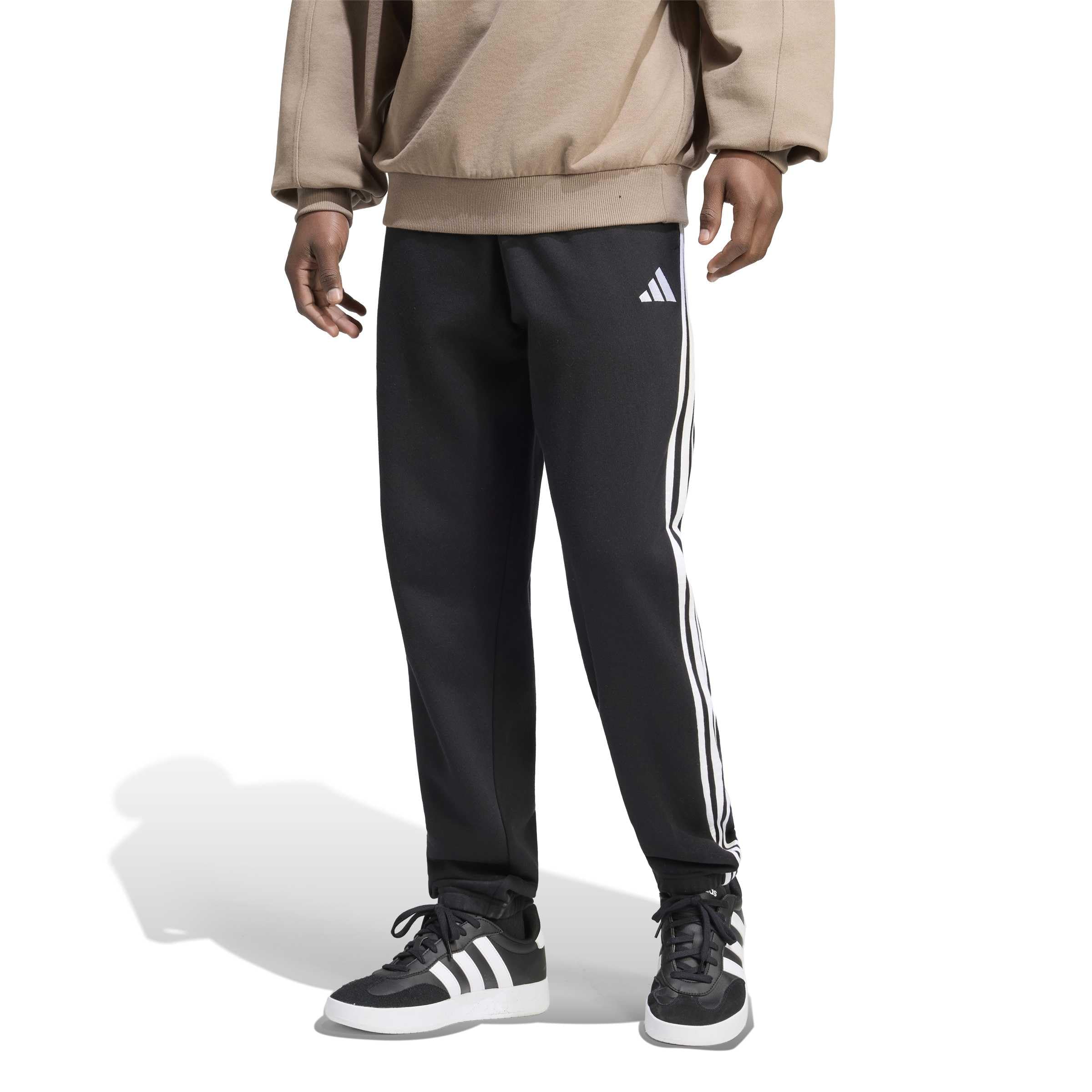 adidas Hombre Essentials 3-Stripes French Terry Tapered Cuffed Pants, Black/White, 3XL